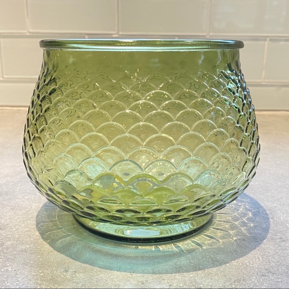 Vintage Avocado Green Glass Fish Scale  Bowl  E O Brody